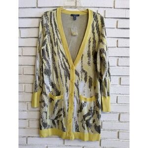 Lisa Rinna Collection Long Animal‎ Print Sweater Cardigan Sz Medium- Yellow